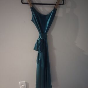 ABS Allen Schwartz Teal One Shoulder Dress